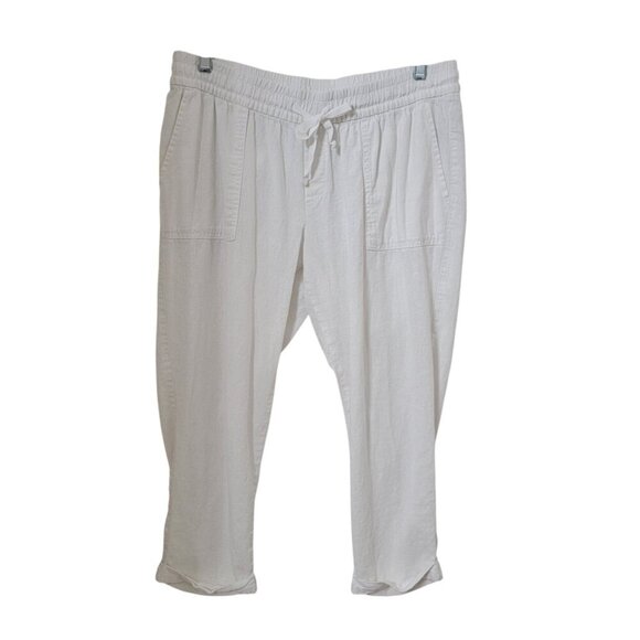 Old Navy Size M White Linen Blend Mid-Rise Cropped Pant with Cuffed Hem - Picture 1 of 12